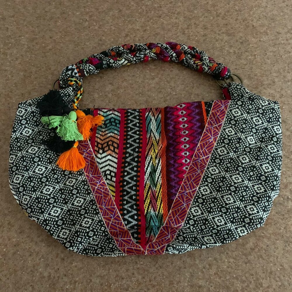 Multicolor Canvas tote with braided cord strap handles NEW